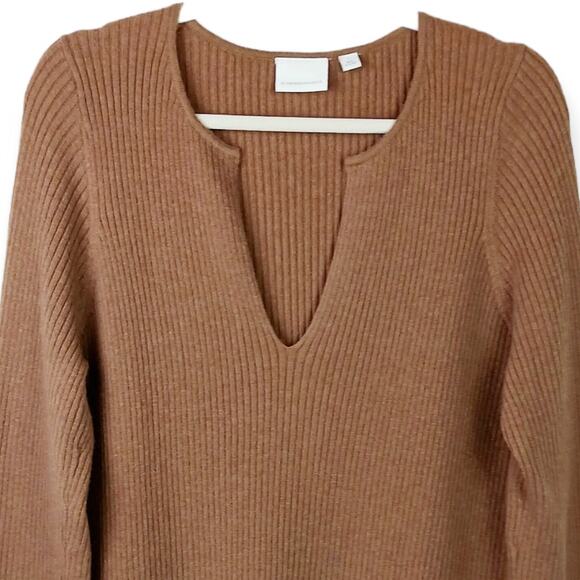 Ett:twa By Anthropologie SZ L Amrita Merino Blend V-Neck Long Ribbed Sweater - Picture 3 of 8